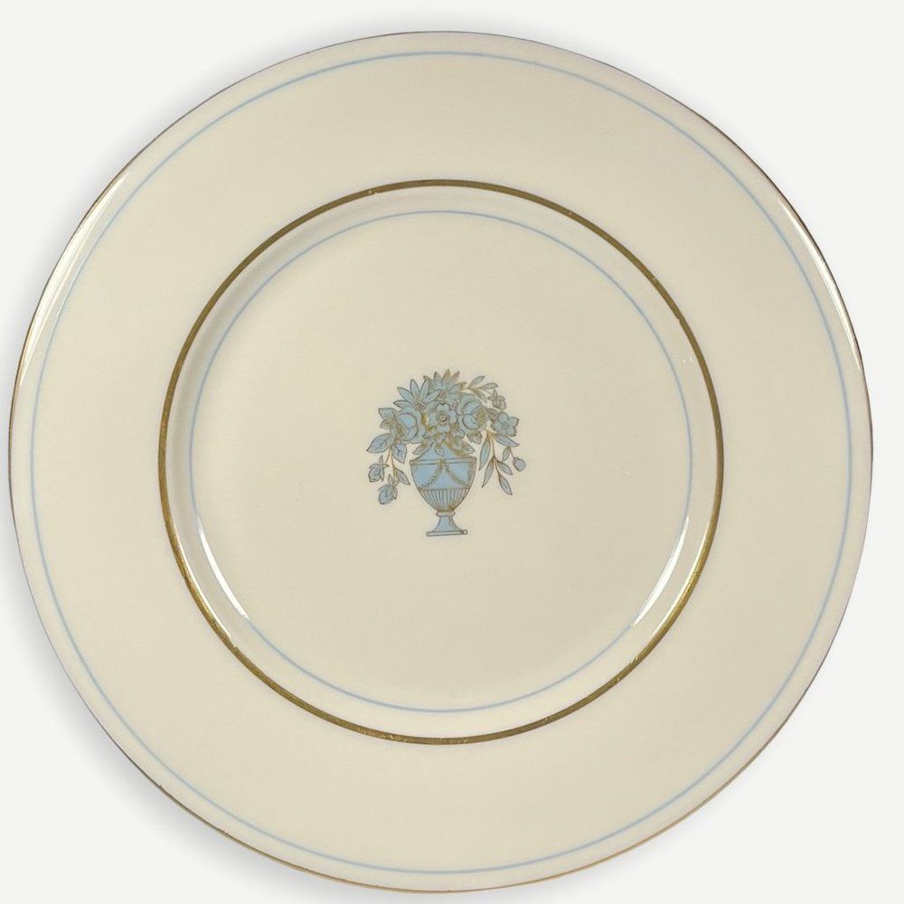 Castleton China Dorset Salad Dessert Plate Blue Floral Urn US Made Vintage